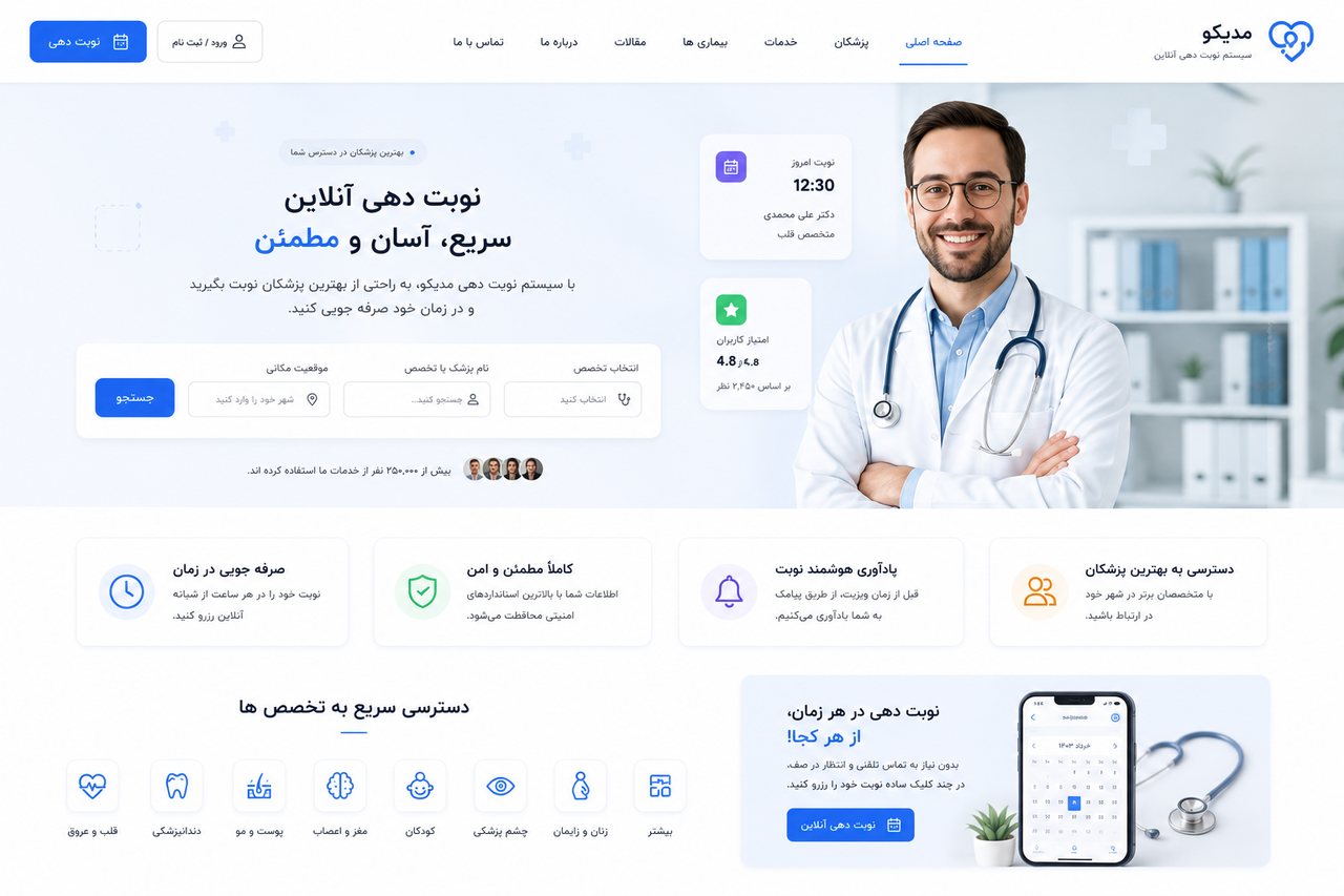 طراحی UI پنل رزرو نوبت پزشکی